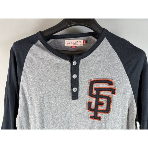 SF Giants Mitchell and Ness Button Baseball T-Shirt, Size M, Gray/Black/Logo - Picture 2 of 11